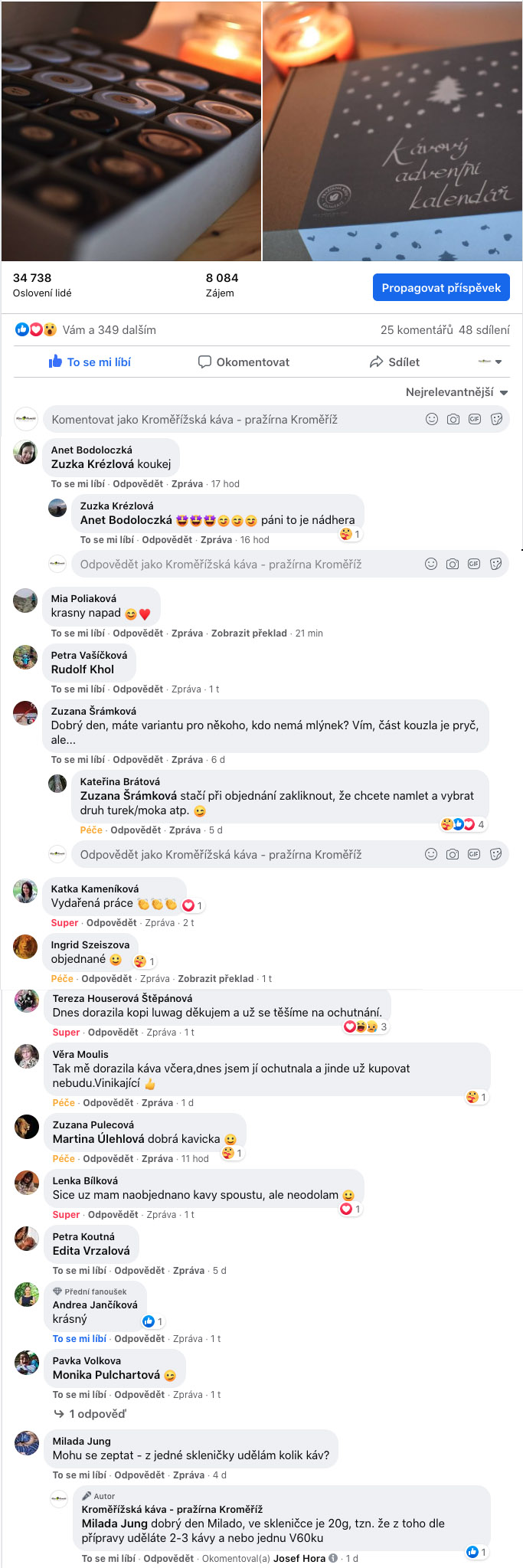 Reakce na facebooku
